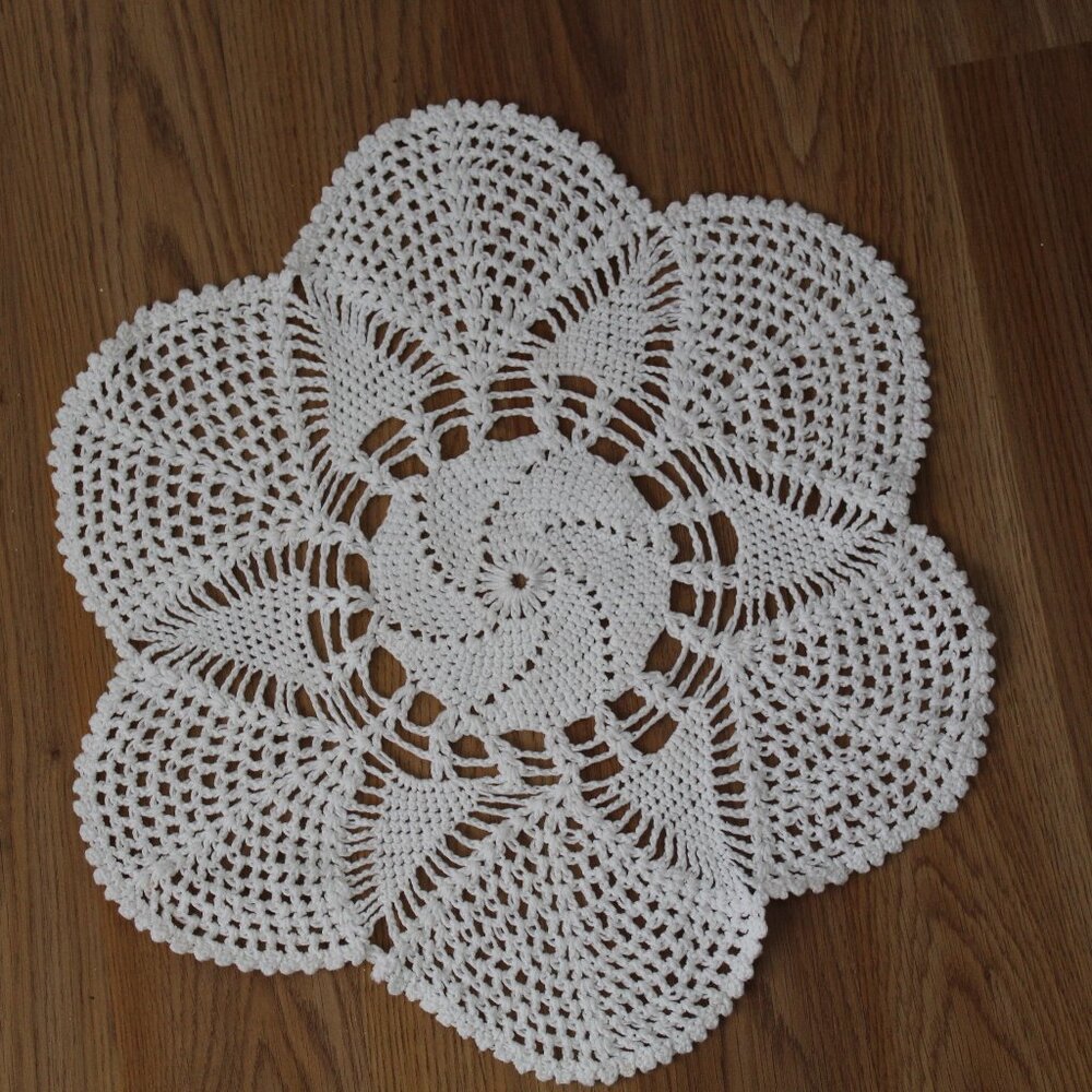 Set of Two Handmade Vintage White Crocheted Table Doilies Scarves